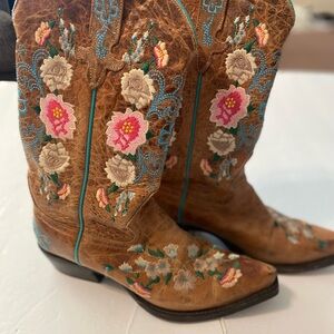 Embroidered Brown Leather Women's Boots